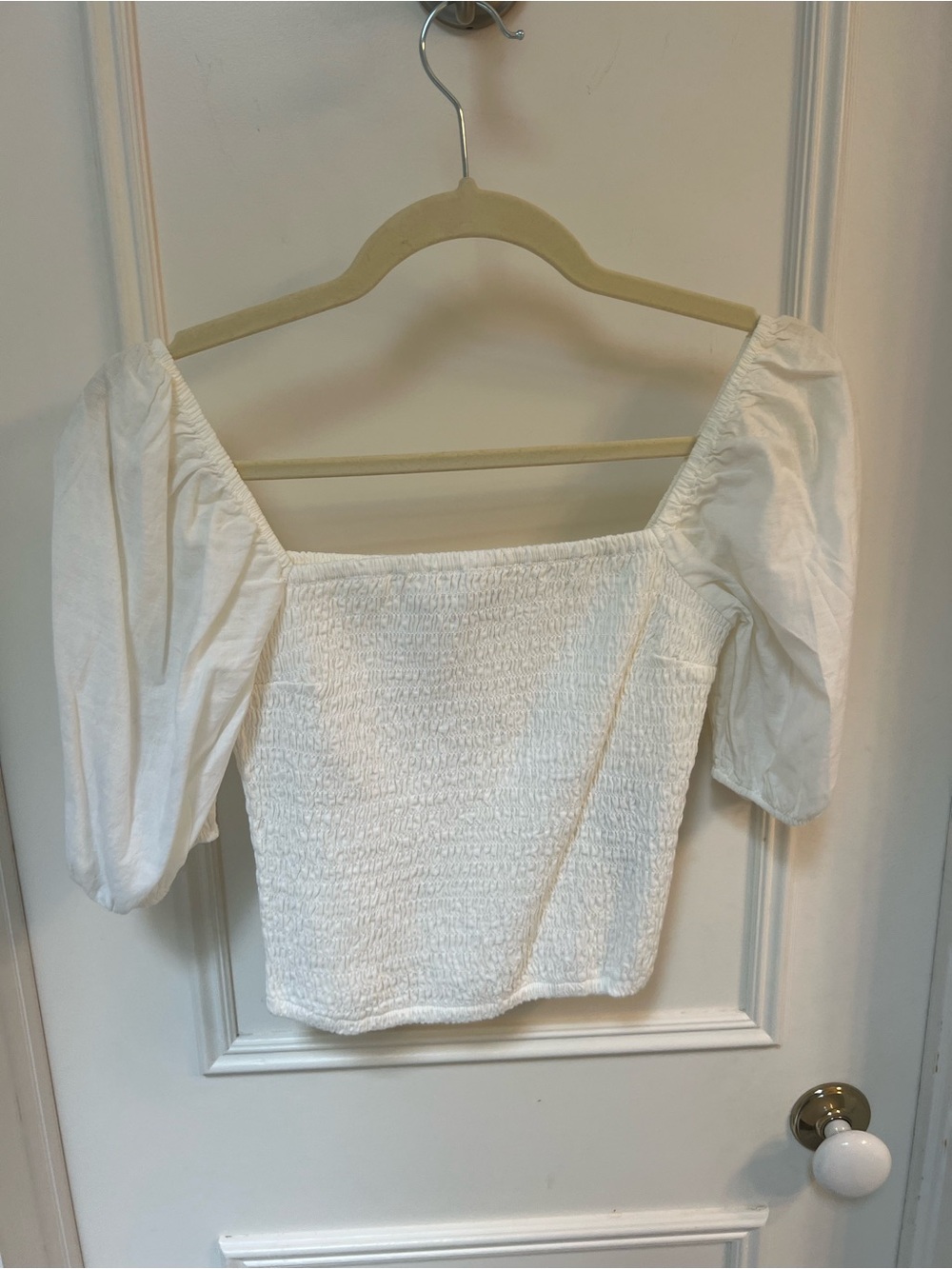 Abercrombie White Smocked Puff Sleeve Top